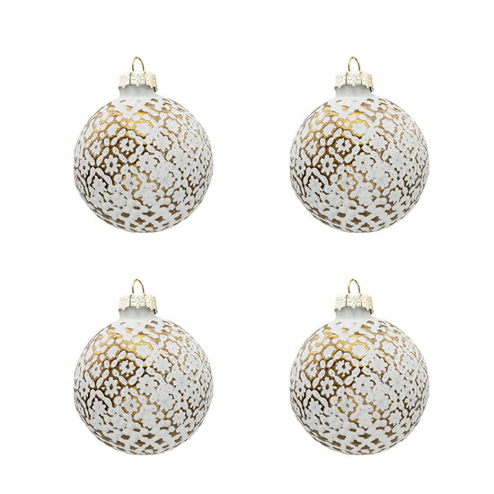 Clayre &amp; Eef | Kerstballen Set van 4 Goudkleurig, Wit &oslash; 6x6 cm | 6GL3292