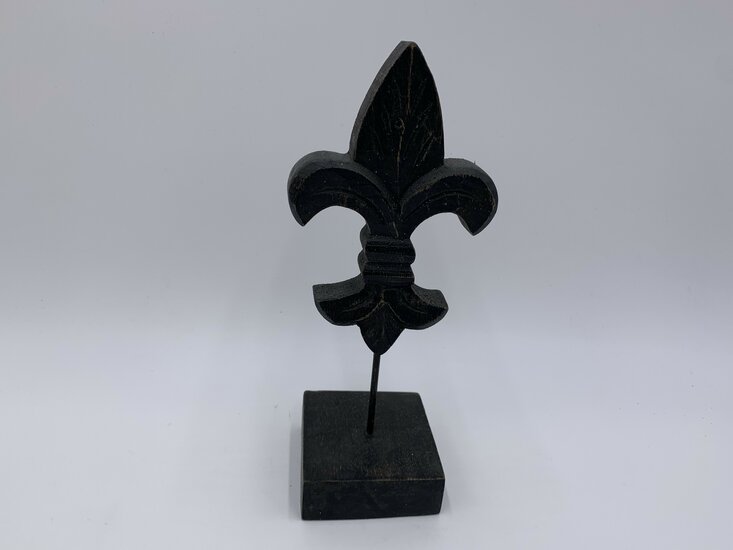 Franse lelie op voet maat S vintage zwart bruin hout 23,5 x 7,5 cm | 121557 | Home Sweet Home | Stoer &amp; Sober Woonstijl