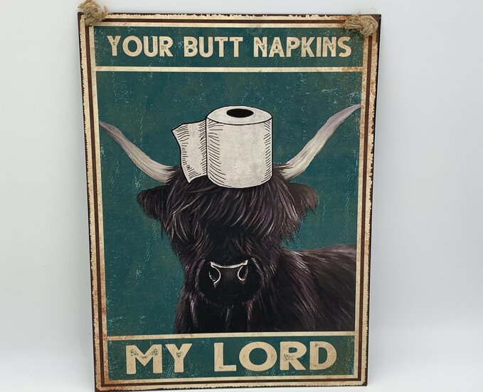 Tekstbord Your butt napkins my lord schotse hooglander toiletpapier groen creme 40 x 30 | 6098356 | Stoer &amp; Sober Woonstijl