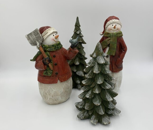 Sneeuwpop hout rood wit groen decoratie beeld 30 cm sjaal | US1160130B | Home Sweet Home