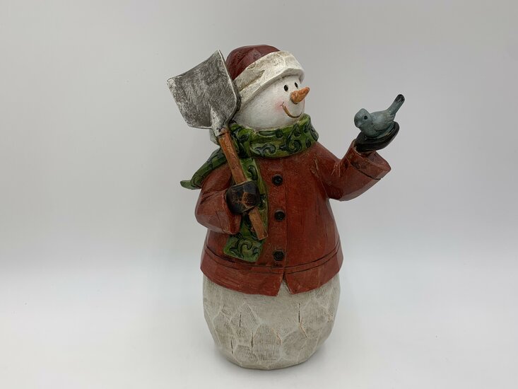 Sneeuwman pop hout rood wit groen decoratie beeld 27 cm met sneeuwschep | US1170050A | Home Sweet Home