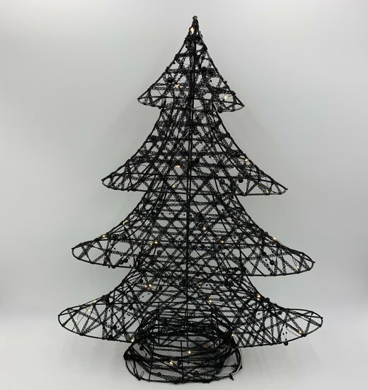 Kerstboom zwart decoratie met ledverlichting &amp; timer zwarte balletjes ijzer 3x aa 60 cm x  | 790815 | Home Sweet Home