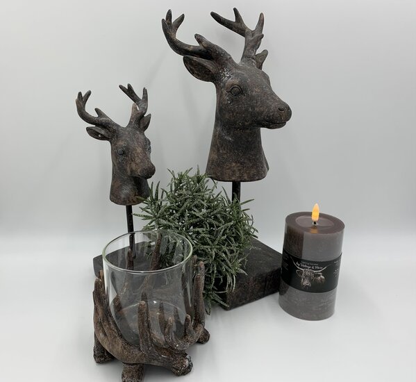 Decoratiebeeld Hert op voet bruin zwart steen maat M 28 x 10 cm | 785879 | Home Sweet Home | Stoer &amp; Sober Woonstijl