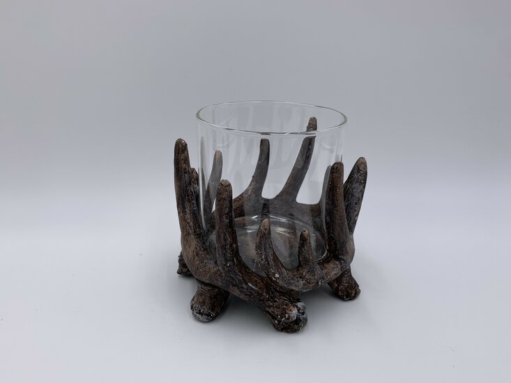 Windlicht waxinelichthouder gewei bruin glas polyresin 13 x 12 cm| 785894 | Home Sweet Home | Stoer &amp; Sober Woonstijl