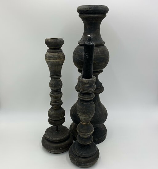 Kandelaar hout vintage grijs bruin 50x16 cm dinerkaars kaarsenhouder | 11350GR | Home Sweet Home | Stoer &amp; Sober Woonstijl