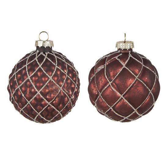 Clayre &amp; Eef | Kerstballen set van 2 Rood &oslash; 8x8 cm | 6GL4118