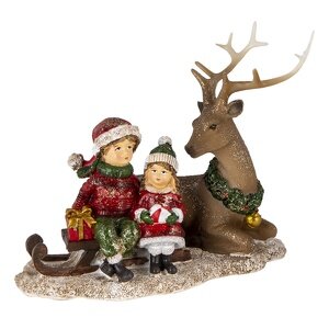 Clayre &amp; Eef | Kerstdecoratie Beeld Kinderen Bruin, Rood 17x11x16 cm | 6PR4674