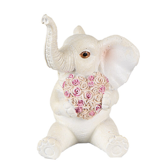 Clayre &amp; Eef | Decoratie Beeld Olifant Wit Roze 8x6x10 cm | 6PR3820