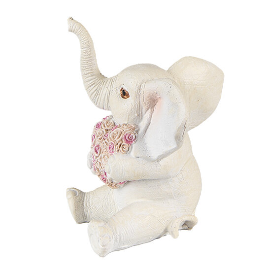 Clayre &amp; Eef | Decoratie Beeld Olifant Wit Roze 8x6x10 cm | 6PR3820