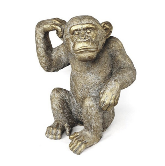Decoratie beeld aap chimpansee zittend denkend goud 35*29*40cm polystone | 814355 | Mansion Atmosphere 