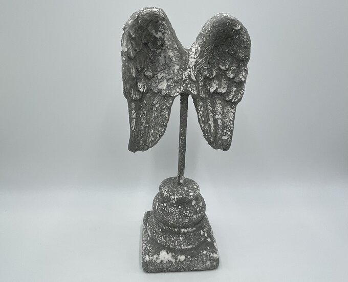 Engelen vleugel op voet M decoratie beeld beton look steen grijs wit 26 x 12 cm | 121472 | Home Sweet Home | Stoer &amp; Sober Woonstijl