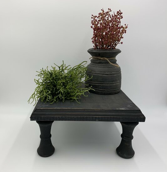 Decoratie plateau vierkant hoge pootjes hout 30x30x15cm vintage grijs bruin plantentafel bajot | 6558991| Home Sweet Home | Stoer &amp; Sober Woonstijl