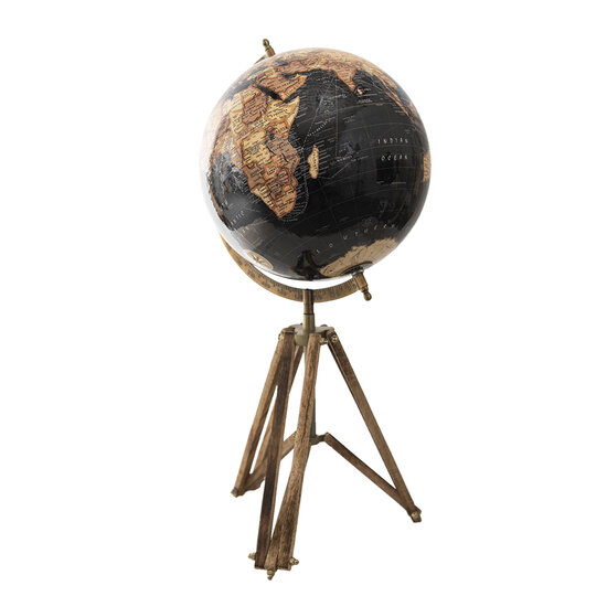 Clayre & Eef | Wereldbol Decoratie Zwart, Geel 28x26x55 cm | 50543