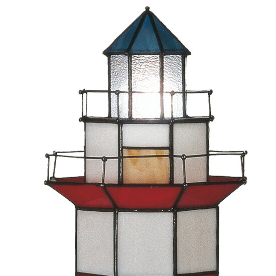 Clayre &amp; Eef | Tiffany Tafellamp Vuurtoren Rood, Wit &oslash; 21x56 cm E14/max 2x25W | 5LL-1166