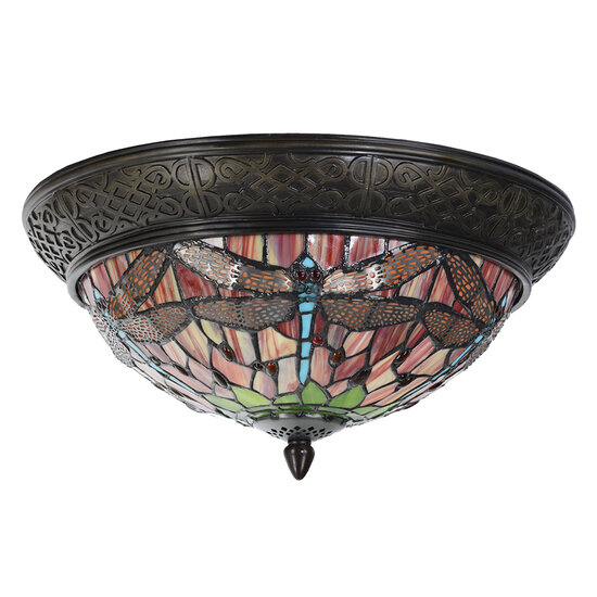 Clayre &amp; Eef | Plafondlamp Tiffany Rood, Groen &oslash; 38x19 cm E14/max 2x40W | 5LL-5360