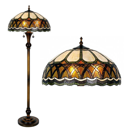 Clayre &amp; Eef | Tiffany Vloerlamp Bruin, Beige &oslash; 56x164 cm E27/max 3x60W | 5LL-5449