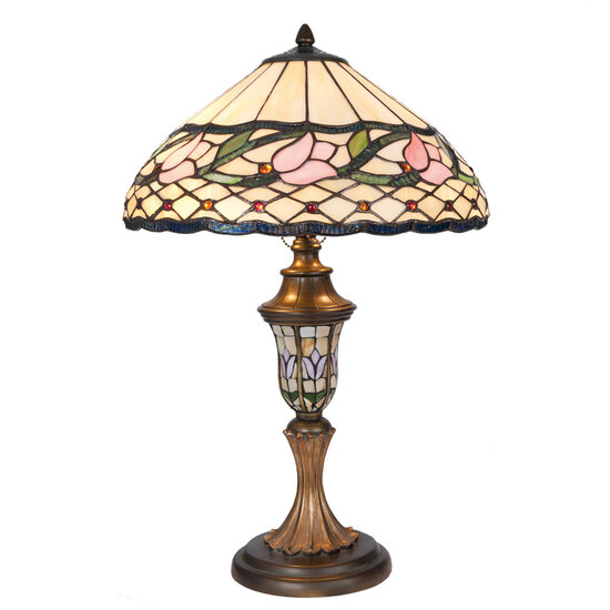 Clayre &amp; Eef | Tiffany Tafellamp Beige, Roze &oslash; 40x60 cm E27/max 2x60W | 5LL-5774