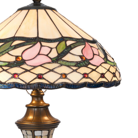 Clayre &amp; Eef | Tiffany Tafellamp Beige, Roze &oslash; 40x60 cm E27/max 2x60W | 5LL-5774