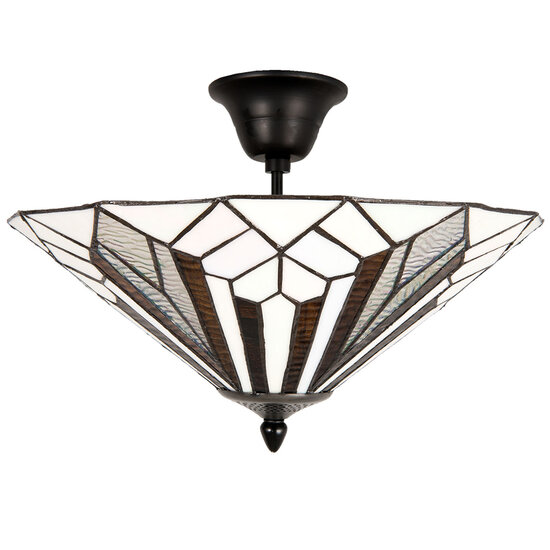 Clayre &amp; Eef | Plafondlamp Tiffany Wit, Bruin &oslash; 40x28 cm E14/max 2x40W | 5LL-5896