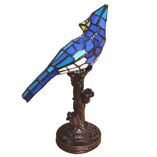 Clayre &amp; Eef | Tiffany Tafellamp Vogel Blauw 15x12x33 cm E14/max 1x25W | 5LL-6102BL
