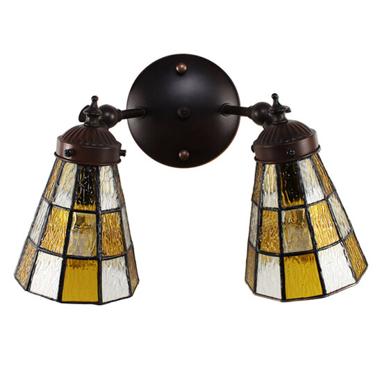 Clayre &amp; Eef | Wandlamp Tiffany Bruin wit 30x23x23 cm E14/max 2x40W | 5LL-6216