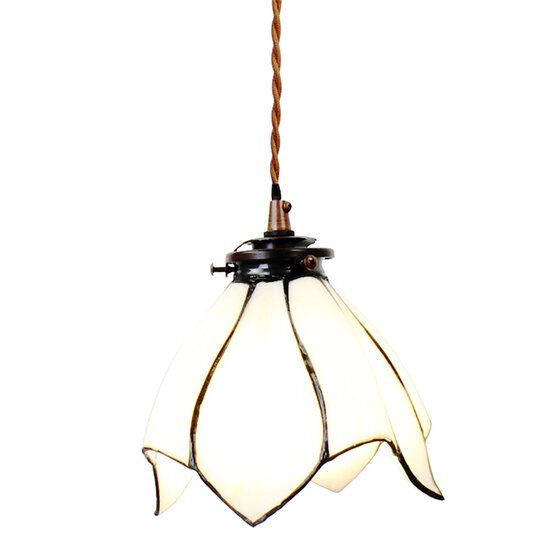 Clayre &amp; Eef | Hanglamp Tiffany Wit, Bruin &oslash; 18x115 cm E14/max 1x25W | 5LL-6223