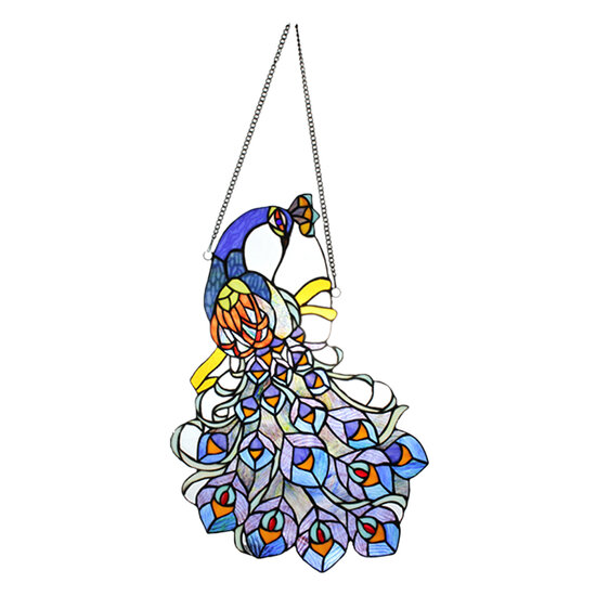 Clayre &amp; Eef | Glaspaneel Tiffany Pauw Blauw 34x1x50/70 cm | 5LL-6238
