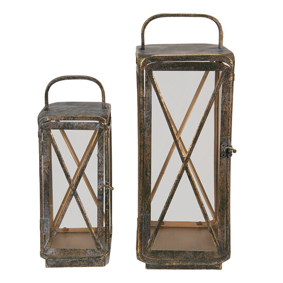 Clayre & Eef | Lantaarns Set van 2 Koperkleurig 21x21x55 / 16x16x41 cm | 5Y3479