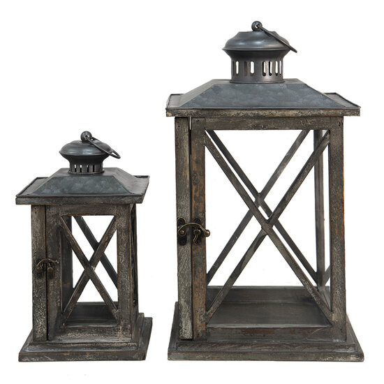 Clayre & Eef | Lantaarns Set van 2 Grijs 25x25x41 / 17x17x31 cm | 64955