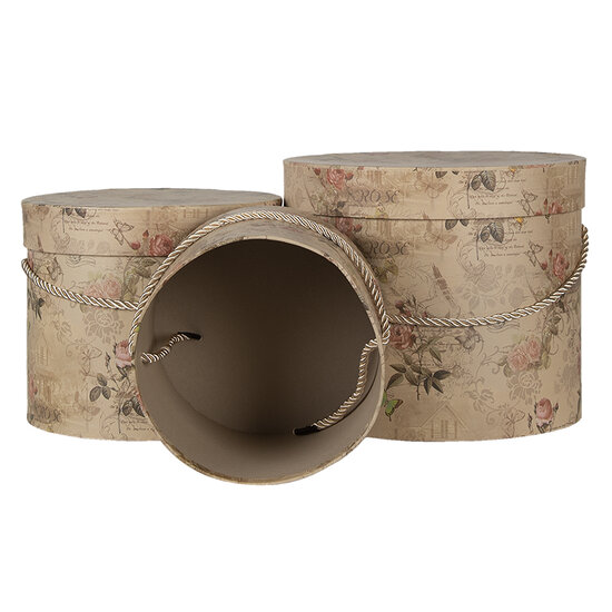 Clayre & Eef | Hoedendoos Set van 3 Beige ø 23x20 / ø 20x17 / ø 17x14 cm | 65012