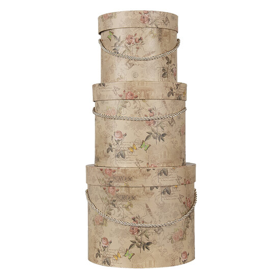 Clayre & Eef | Hoedendoos Set van 3 Beige ø 23x20 / ø 20x17 / ø 17x14 cm | 65012