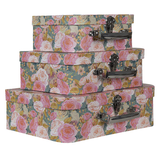 Clayre &amp; Eef | Decoratie koffer Set van 3 Roze 30x22x10/25x19x9/20x16x8 cm | 65015