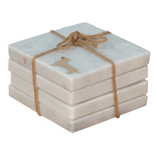 Clayre &amp; Eef | Onderzetters voor Glazen Set 4 Wit 10x10x1 cm | 65053