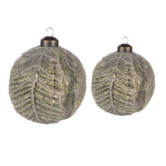 Clayre &amp; Eef | Kerstballen set van 2 Groen &oslash; 10x10 / &oslash; 8x8 cm | 6GL4114