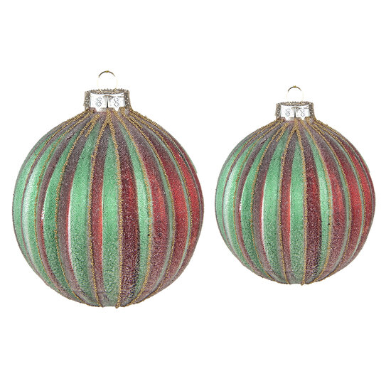 Clayre &amp; Eef | Kerstballen set van 2 Rood Groen &oslash; 10x10 / &oslash; 8x8 cm | 6GL4115