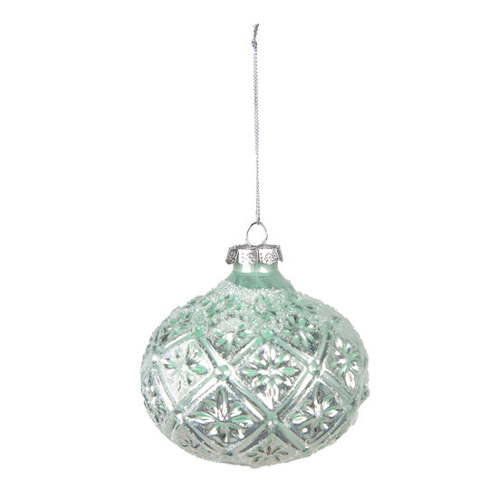 Clayre &amp; Eef | Kerstballen set van 2 Groen Zilverkleurig &oslash; 10x10 cm | 6GL4128