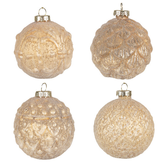 Clayre &amp; Eef | Kerstballen set van 4 Geel &oslash; 10x10 cm | 6GL4135