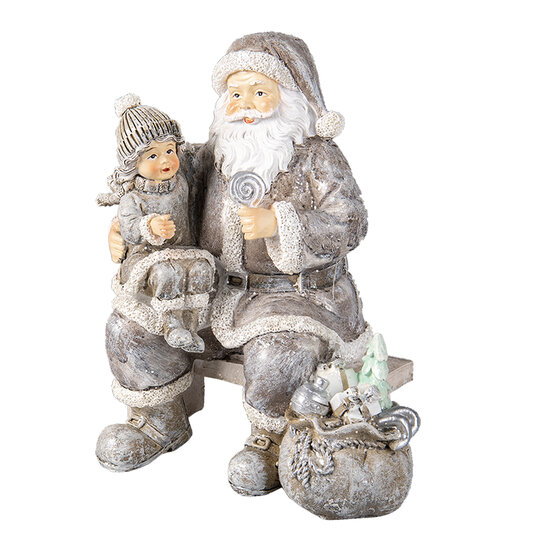 Clayre & Eef | Kerstdecoratie Beeld Kerstman Grijs 15x10x16 cm | 6PR3473