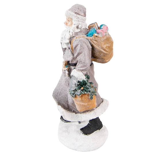 Clayre &amp; Eef | Kerstdecoratie Beeld Kerstman Grijs Bruin 12x9x21 cm | 6PR3740