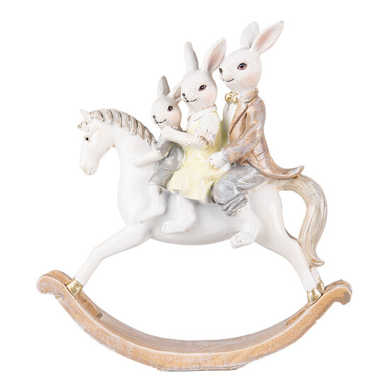 Clayre &amp; Eef | Decoratie konijnen op hobbelpaard Wit Bruin 19x6x20 cm | 6PR3855