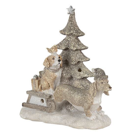 Clayre &amp; Eef | Kerstdecoratie Beeld Honden Grijs, Beige 16x8x15 cm LED | 6PR4630