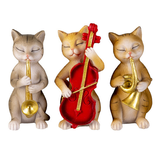 Clayre &amp; Eef | Decoratie Beeld Set van 3 Katten Beige, Bruin, Grijs 4x6x10 cm | 6PR4683