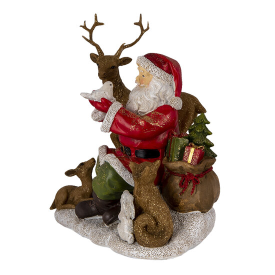 Clayre & Eef | Kerstdecoratie Beeld Kerstman Rood, Bruin 18x13x19 cm | 6PR4721