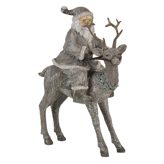 Clayre & Eef | Kerstdecoratie Beeld Kerstman Grijs 16x8x21 cm | 6PR4730