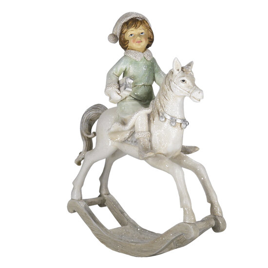 Clayre &amp; Eef | Kerstdecoratie Beeld Hobbelpaard Beige, Groen 19x8x26 cm | 6PR4792