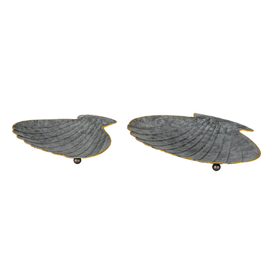Clayre &amp; Eef | Serveerschalen Set van 2 Schelp Grijs (2) 30x24x6 / 26x20x5 cm | 6Y4657