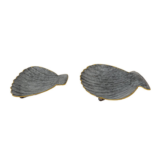 Clayre &amp; Eef | Serveerschalen Set van 2 Schelp Grijs (2) 30x24x6 / 26x20x5 cm | 6Y4657