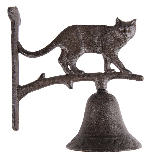 Clayre &amp; Eef | Ouderwetse Deurbel Gietijzer Kat Bruin 9x18x24 cm | 6Y5306