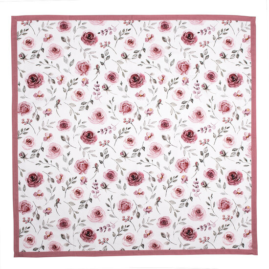 Clayre &amp; Eef | Tafelkleed Wit, Roze, Groen 100x100 cm | RUR01