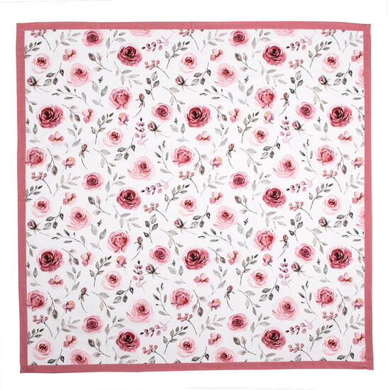 Clayre &amp; Eef | Tafelkleed Wit, Roze, Groen 150x150 cm | RUR15